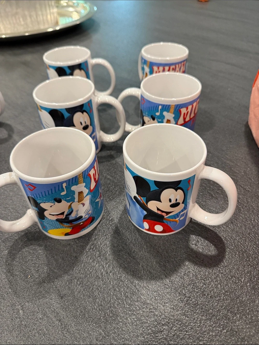 Disney Mickey Mouse Blue and White Ceramic Mugs - Set of 6
